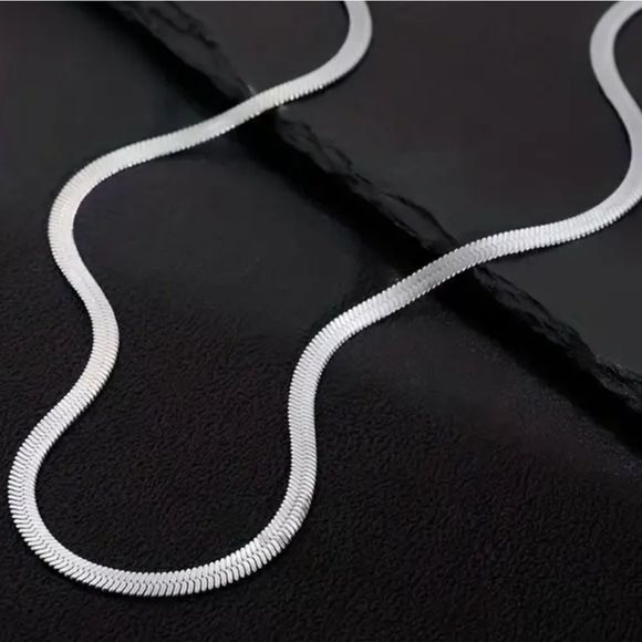 Flat Snake Stainless Titanium Silvertone Harringbone Style Chain 18", 4mm New - Picture 1 of 9